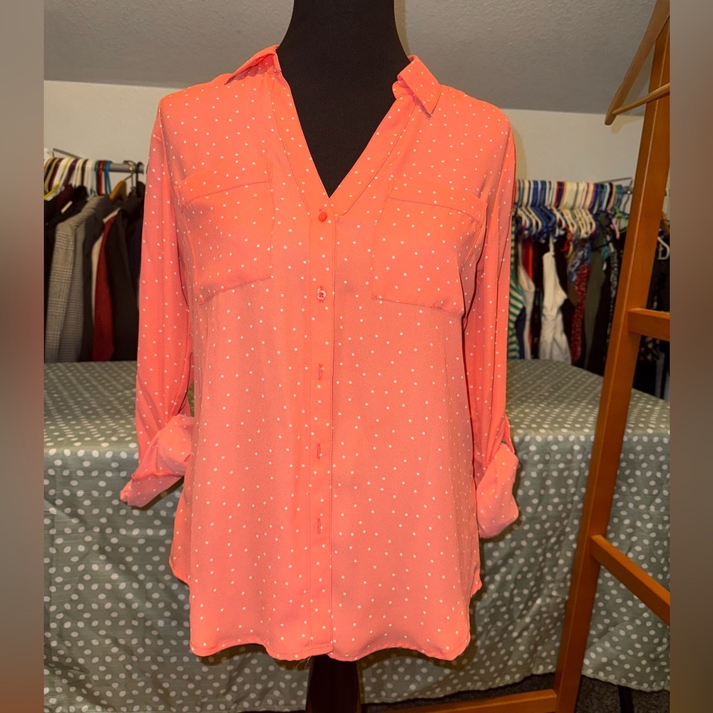 Women's Coral Button-Up Blouse